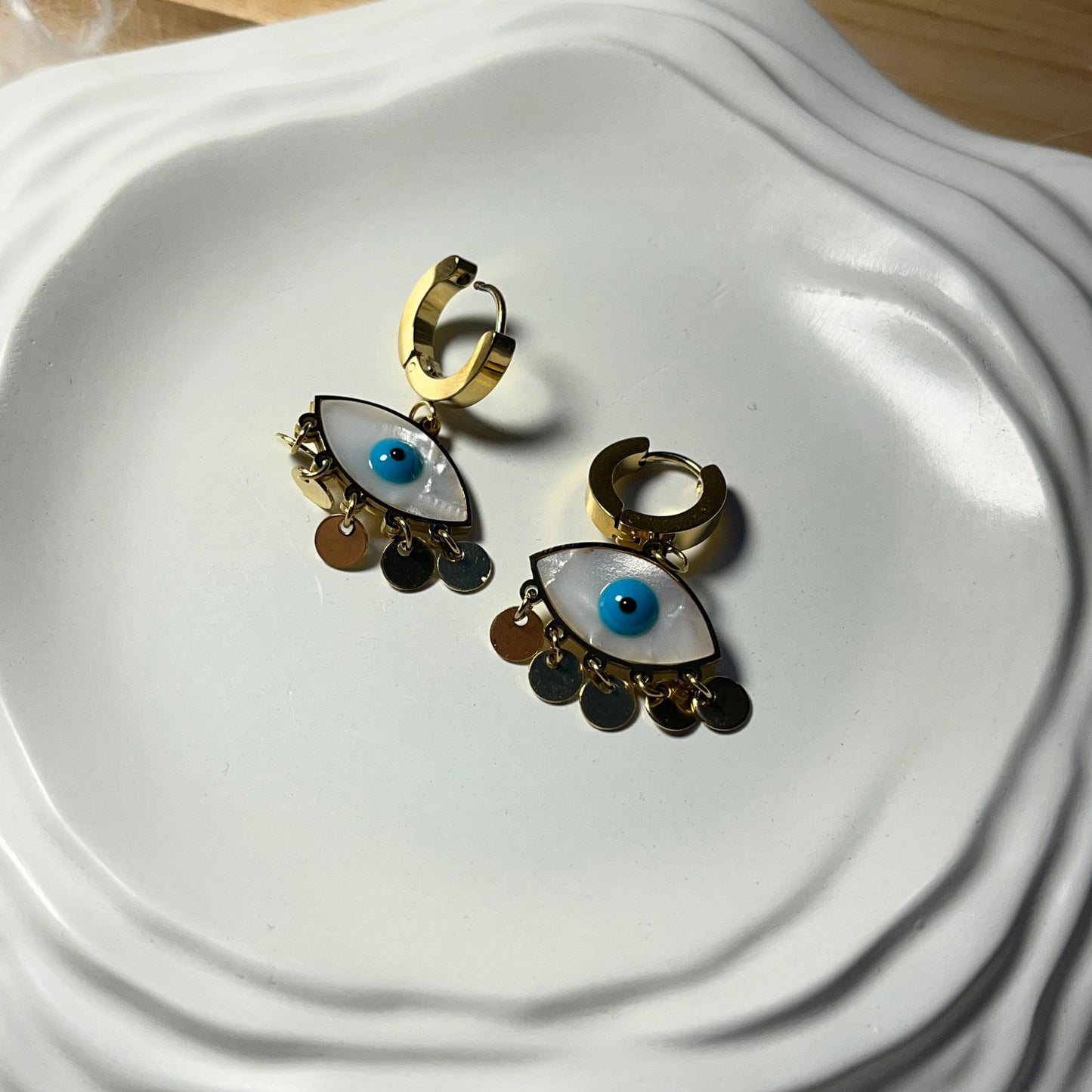 Evil Eye Gold Bali Earring