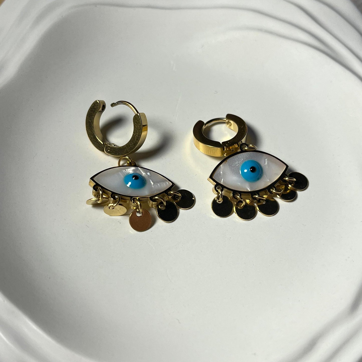 Evil Eye Gold Bali Earring