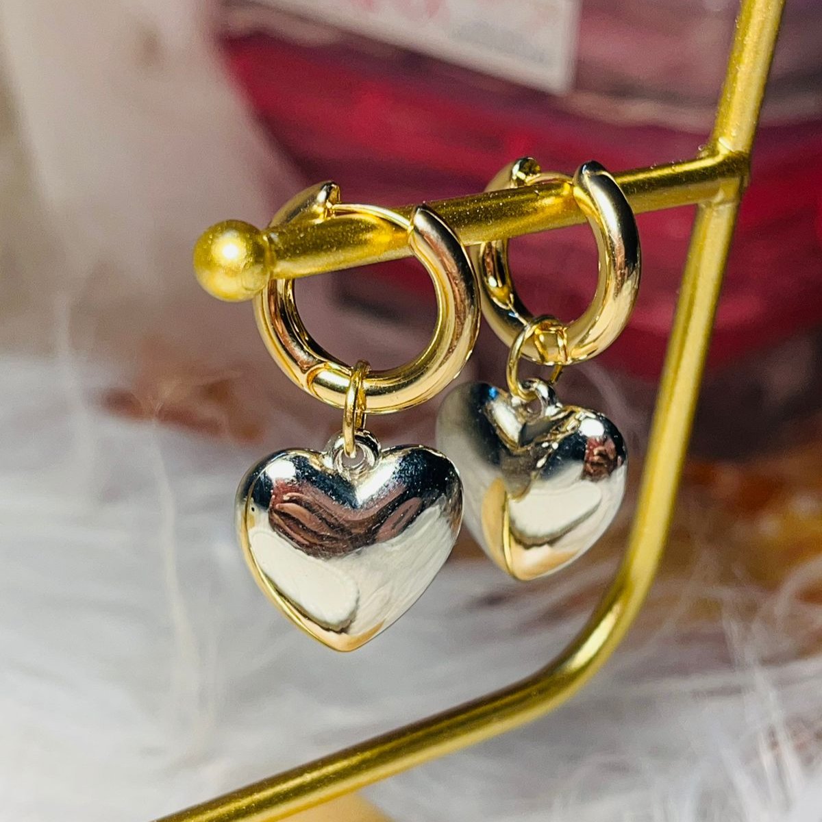 Heart Charm Gold And Silver Hoop Earrings