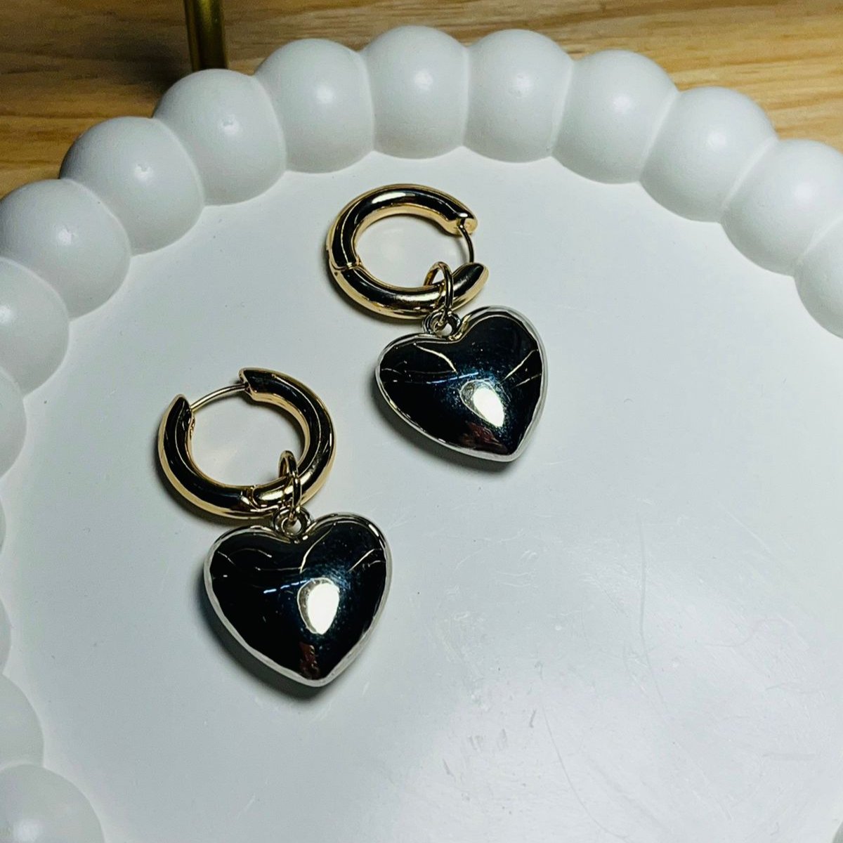 Heart Charm Gold And Silver Hoop Earrings