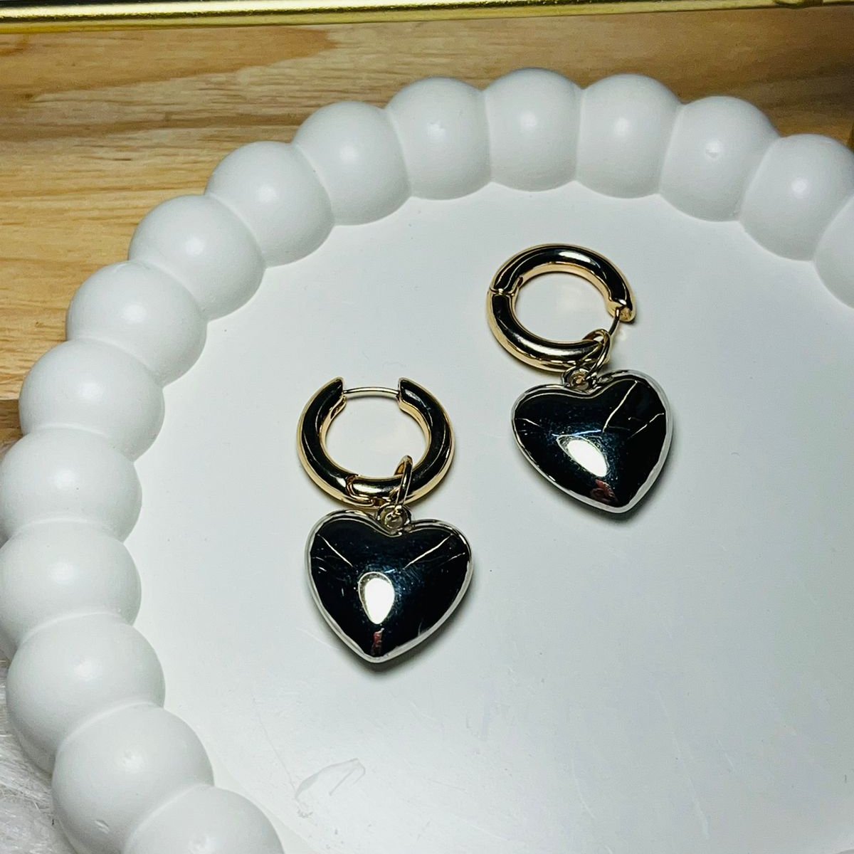 Heart Charm Gold And Silver Hoop Earrings
