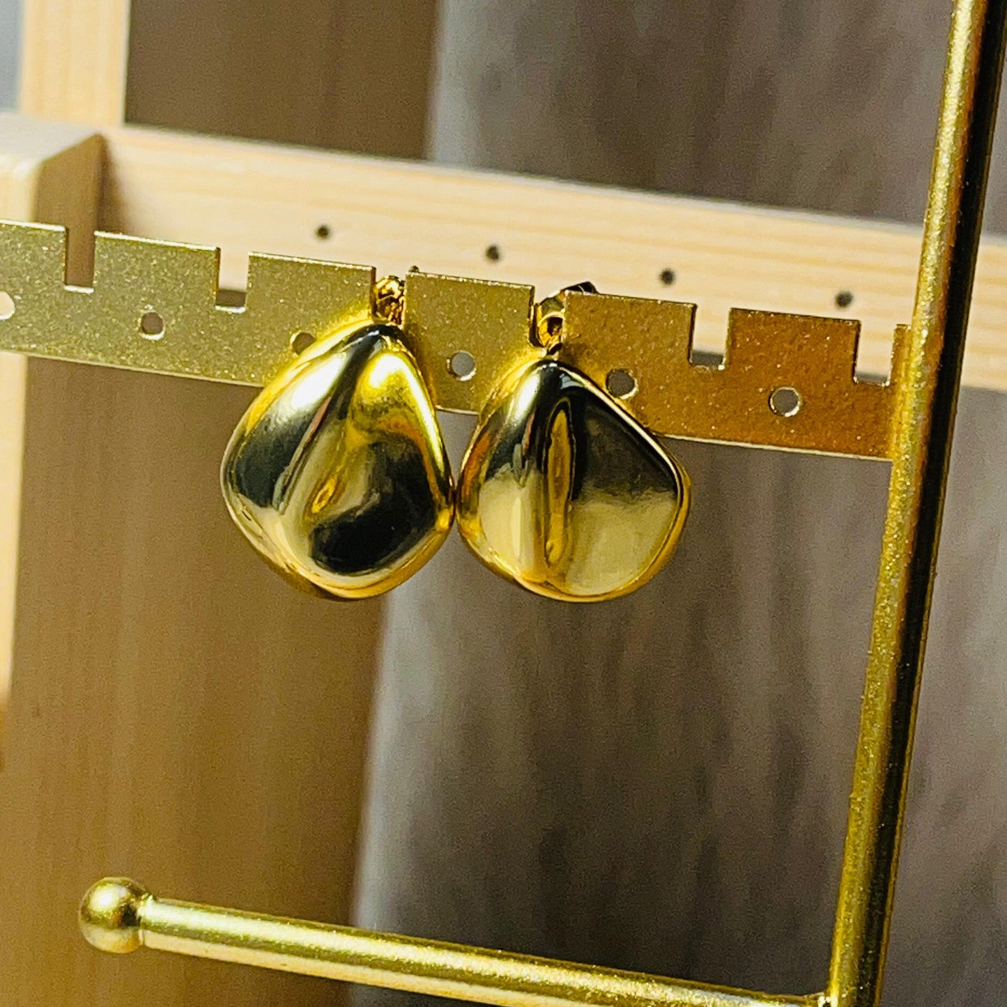 Glossy Teardrop Gold Studs