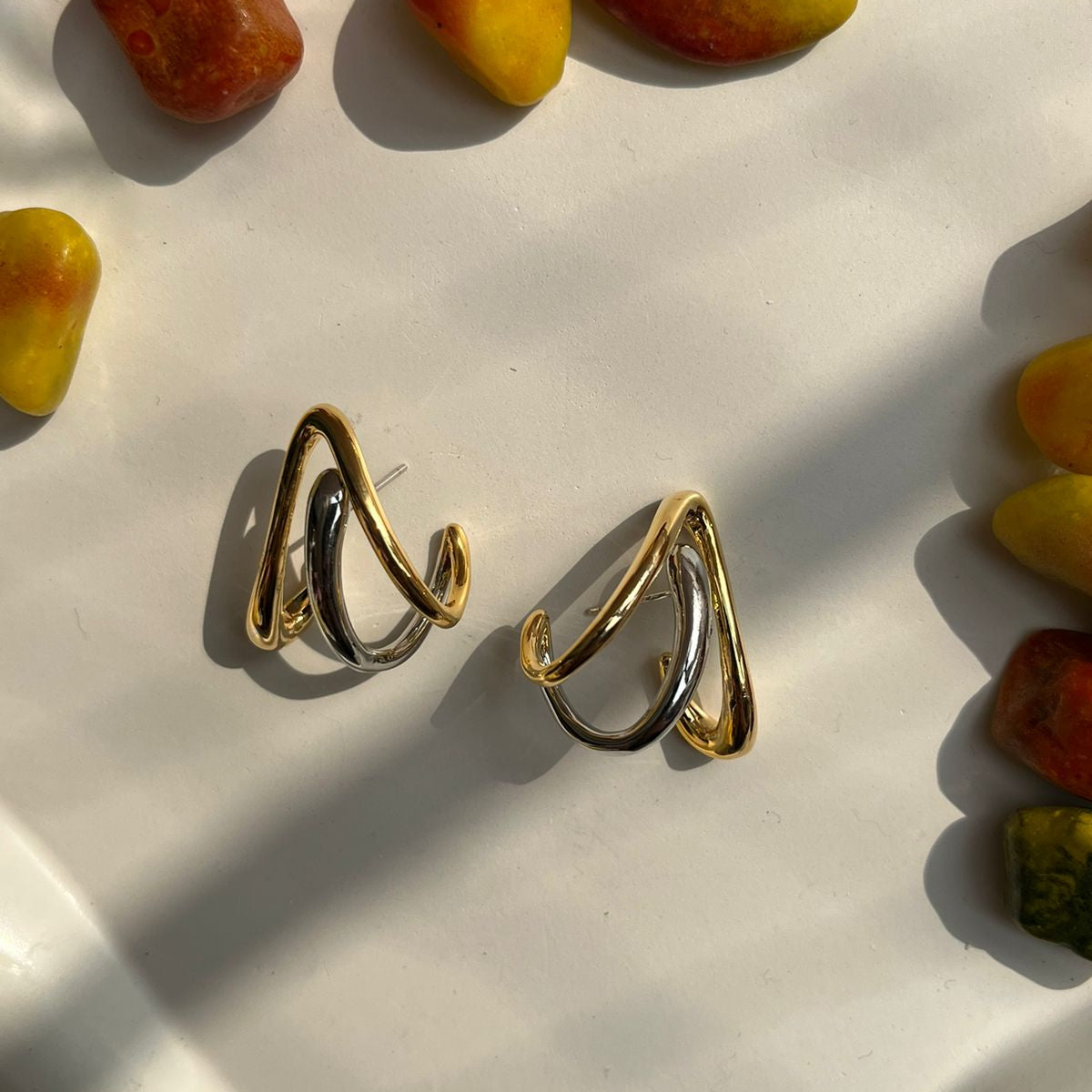 Gold Silver Geomatric Earrings