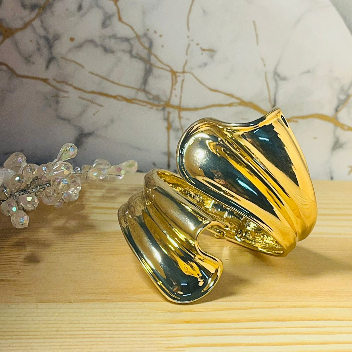 Bold Sculputural Gold Cuff Bracelet