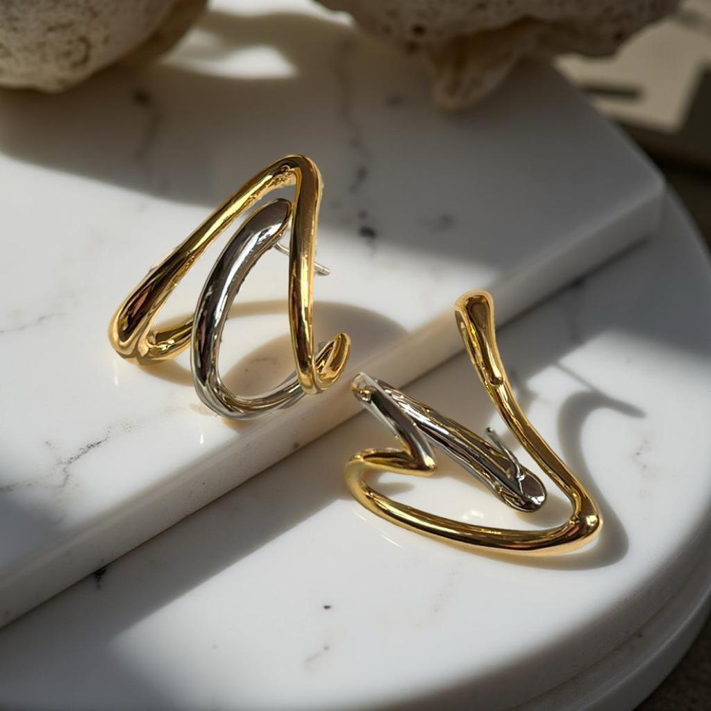 Gold Silver Geomatric Earrings