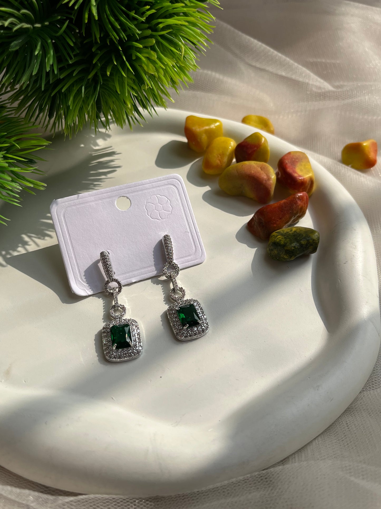 Emerald silver earrings