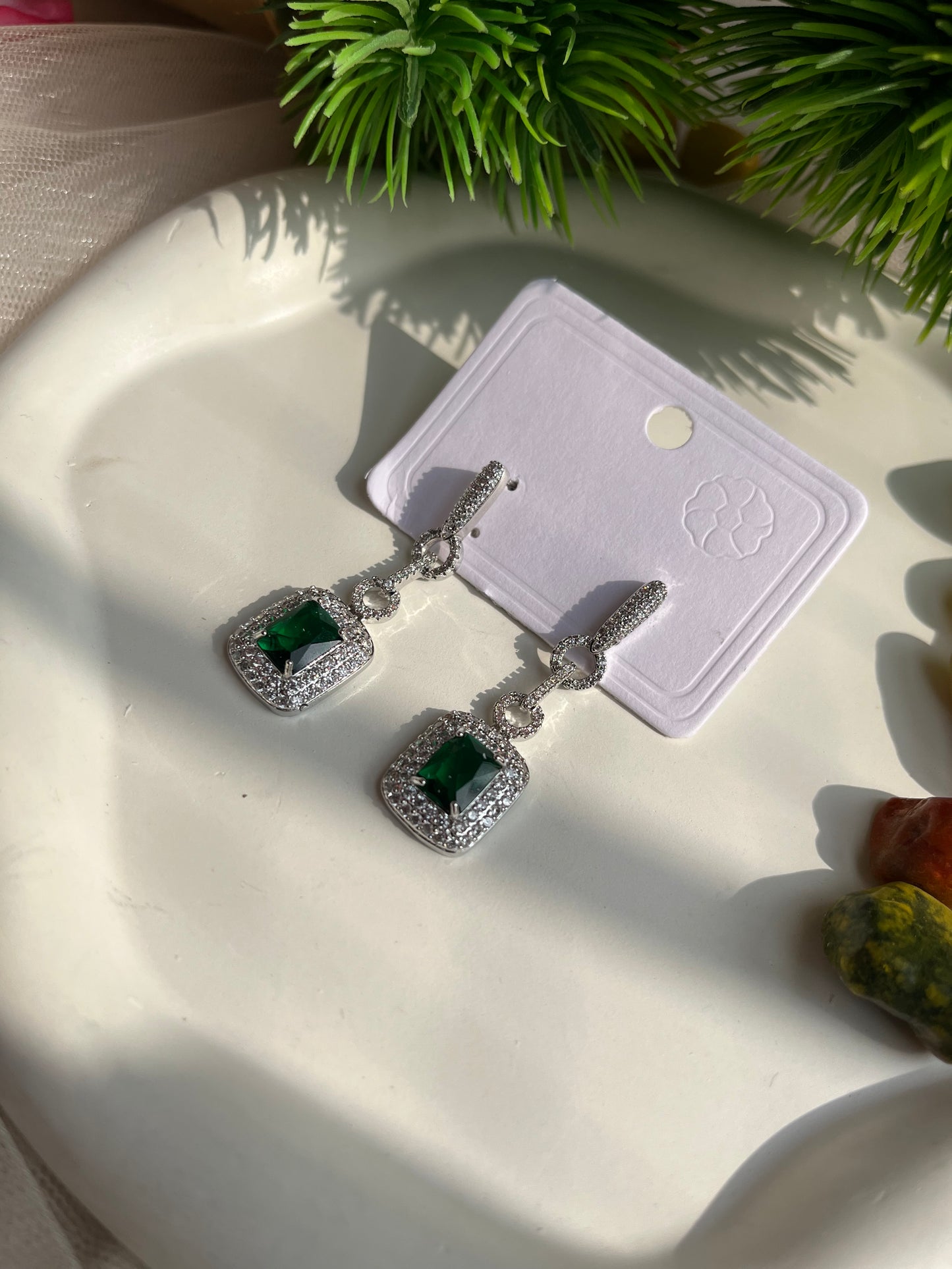 Emerald silver earrings