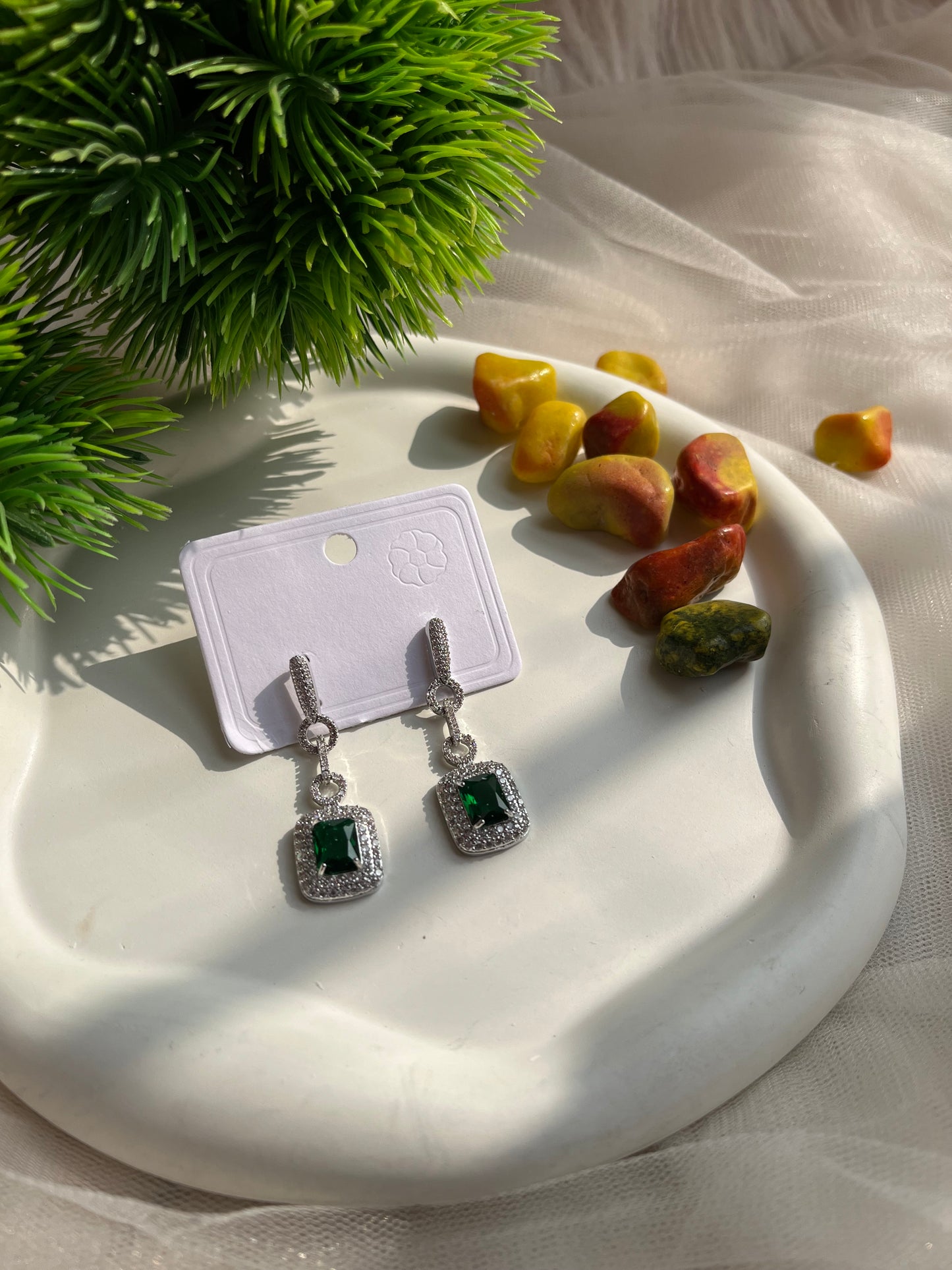 Emerald silver earrings