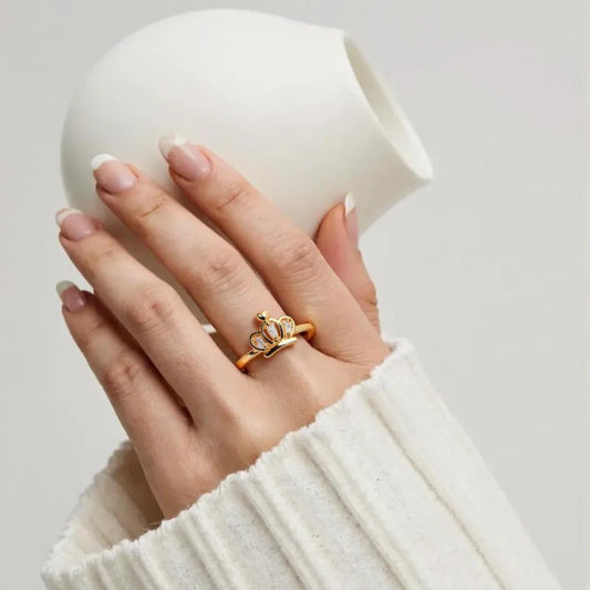 Golden Crown CZ Ring For Women