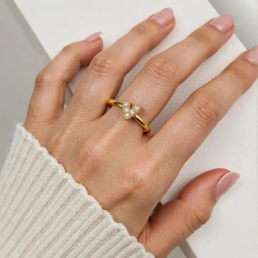 Golden Heart CZ Gold Ring For Women