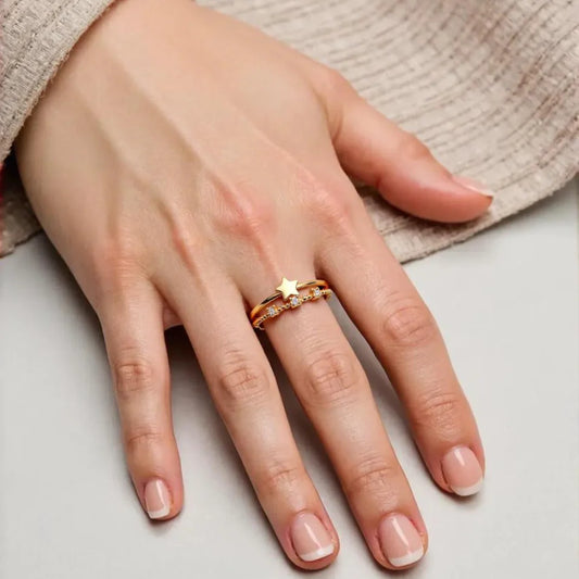 Golden Star CZ Ring For Women
